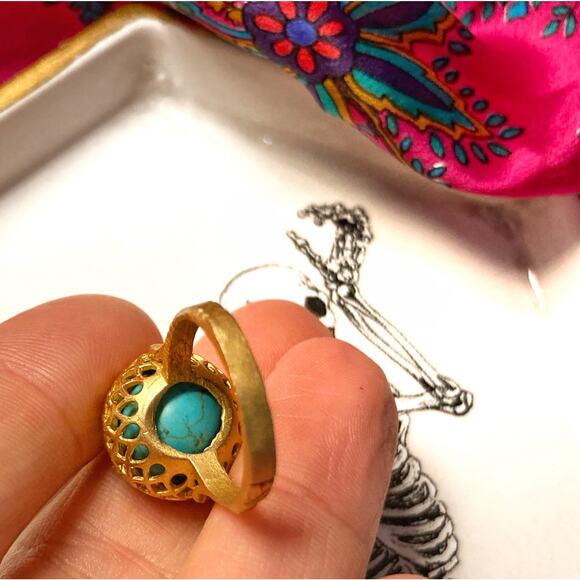 Handmade Istanbul Turquoise Orb Ring • Gold Cage Claw Setting • Artisan Gift NEW - Picture 7 of 8